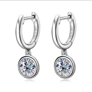 Certified 2CT Brilliant Cut Colorless Moissanite 925 Sterling Silver Earrings